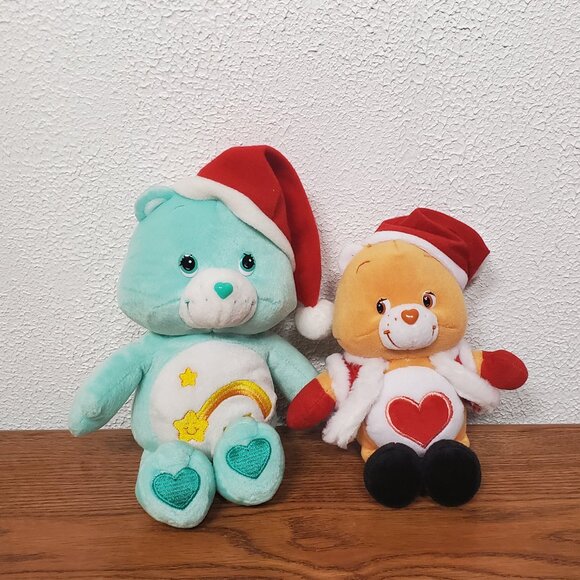 Plush Care Bears Tenderheart & Wish Singing Bear in Santa Hats Stuffed Animal - Picture 1 of 7